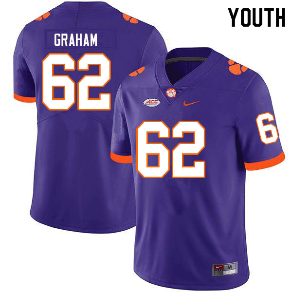 Youth #62 Connor Graham Clemson Tigers College Football Jerseys Sale-Purple - Click Image to Close